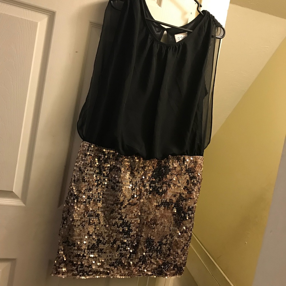 One piece black and gold sequin dress